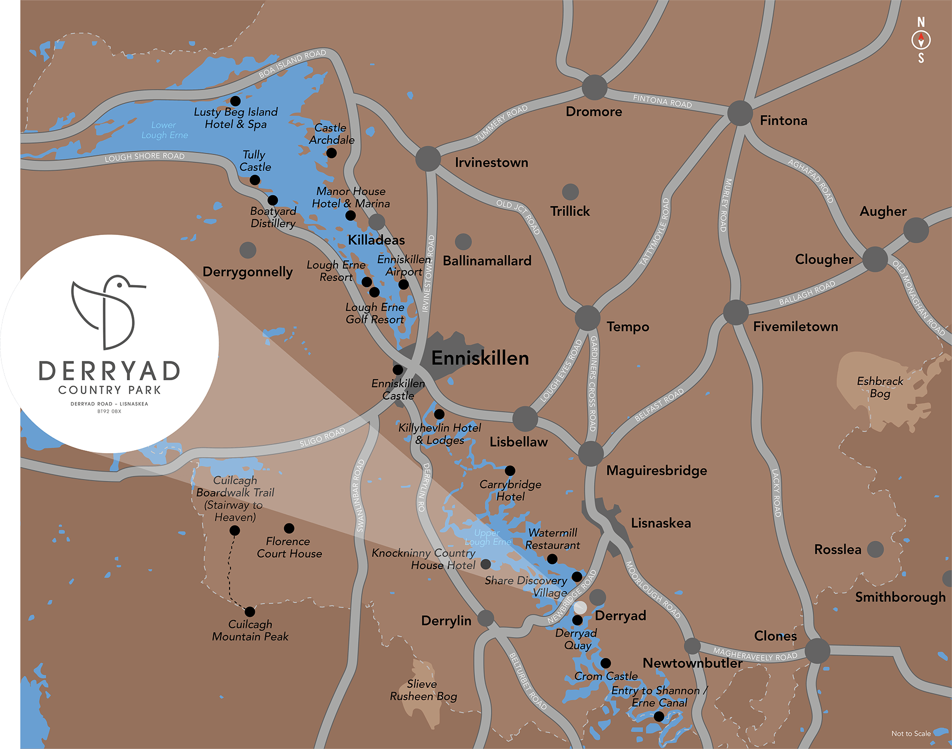 Location of Derryad Country Park, Lisnaskea, Fermanagh